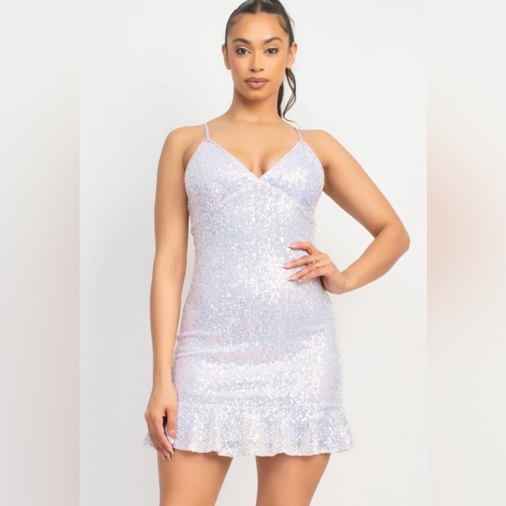 Sparkling Lilac Sequin Spaghetti Strap Dress